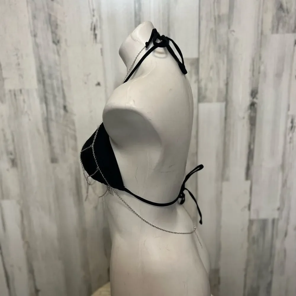 Black Triangle Bikini Top Silver Chain Body Jewelry Festival Rave Top Small